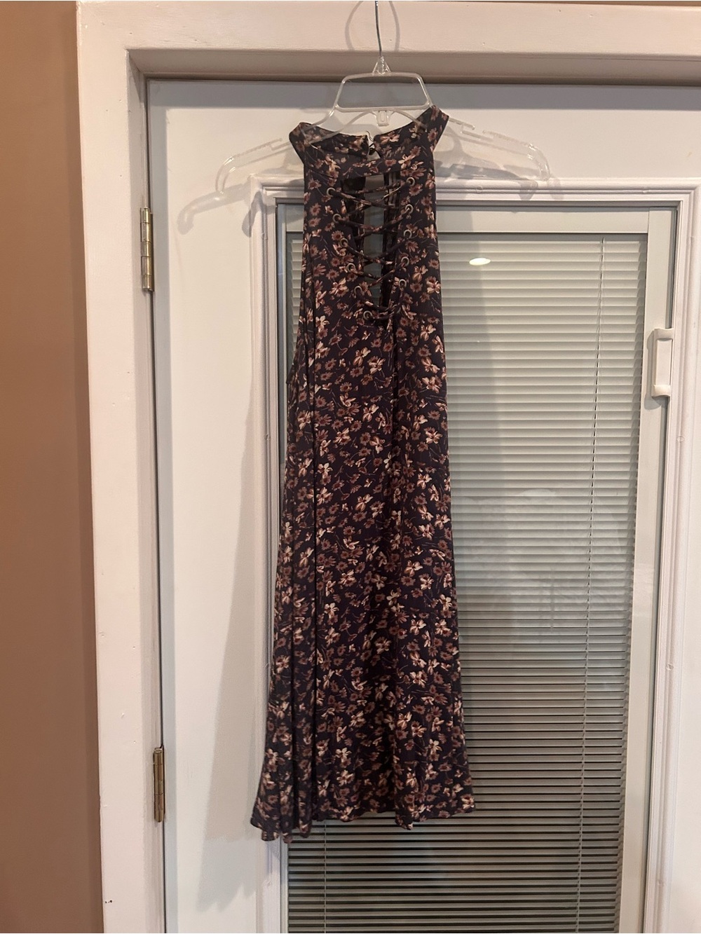 Floral Halter Lace-Up Maxi Dress in Navy